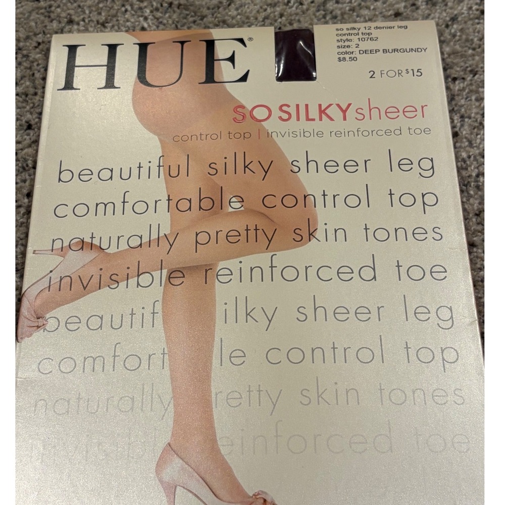 HUE So Silky Sheer Control Top Tights Deep Burgundy Size 2 12 Denier 10762 NEW